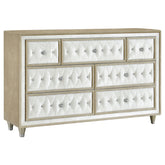 Best Furniture Outlet - Coaster - Antonella 7-drawer Upholstered Dresser Ivory and Camel - 223523